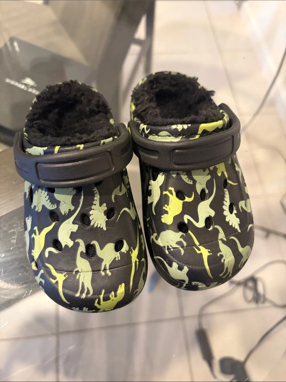 Kids dinosaur crocs with fur